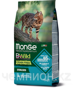 2089 Monge Bwild GF Cat Tonno, Монже, беззерновой корм для взрослых кошек с тунцом, уп. 1,5кг.