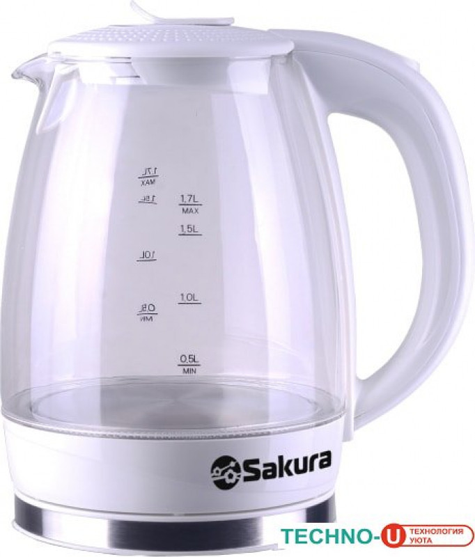 Чайник электр SAKURA SA-2717W (1,7) стекл  подсв. белый