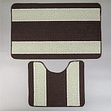 Набор ковриков для ванны и туалета «Полосатый», 2 шт: 48×39, 48×78 см, цвет бежево-коричневый, фото 2