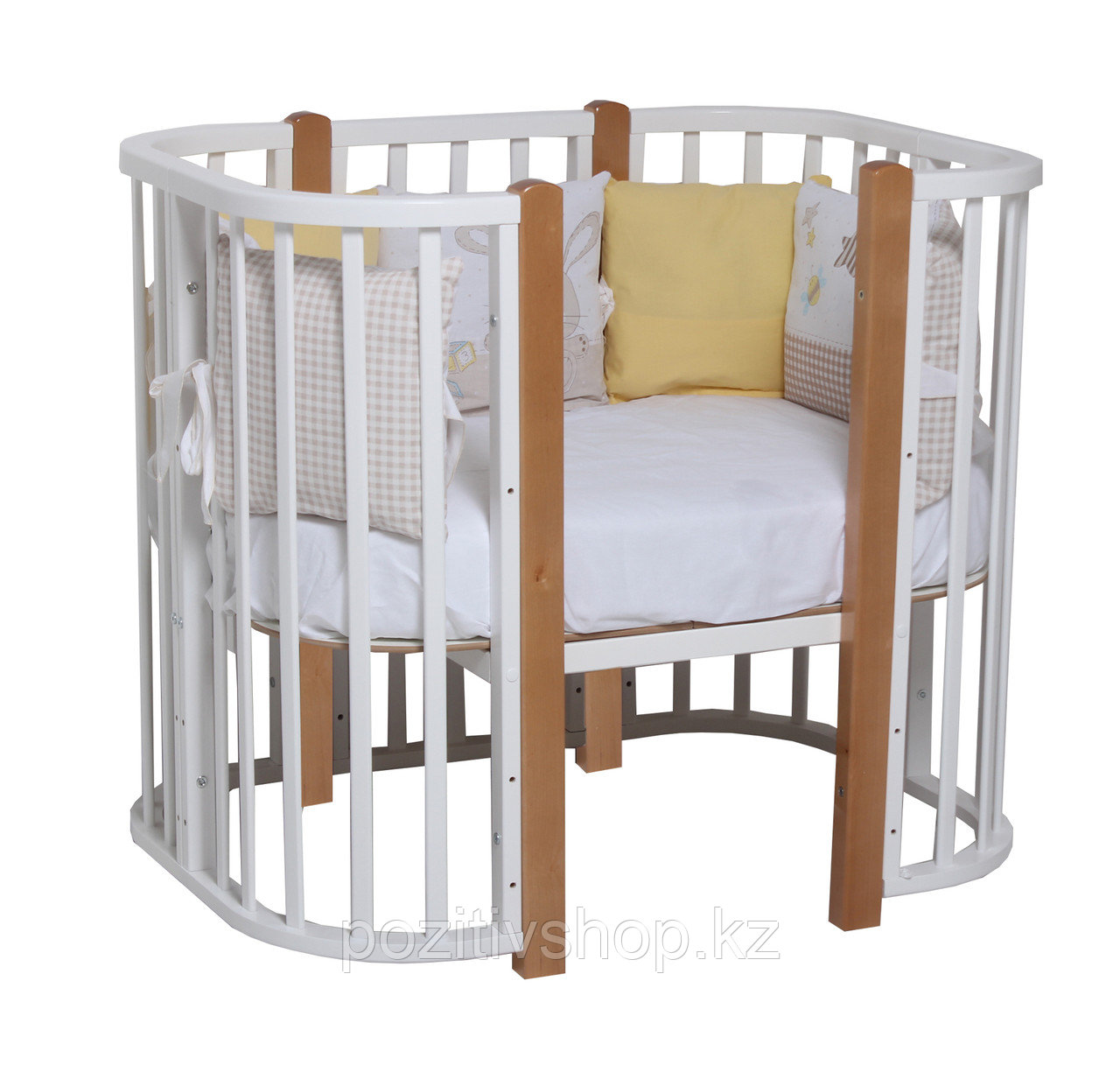 Овальная кроватка детская Tomix Mio белый\стойки бук - фото 6 - id-p85932700