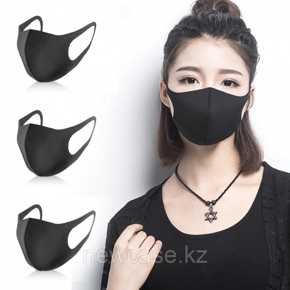 Многоразовая маска PITTA 3шт в пачке моющая японская многослойная черная - фото 8 - id-p84685991