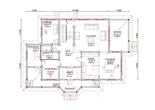 Проект  деревянного дома из бруса с мансардой и терасой, план двухэтажного дома и строительство под ключ, проекты и фото деревянных домов.