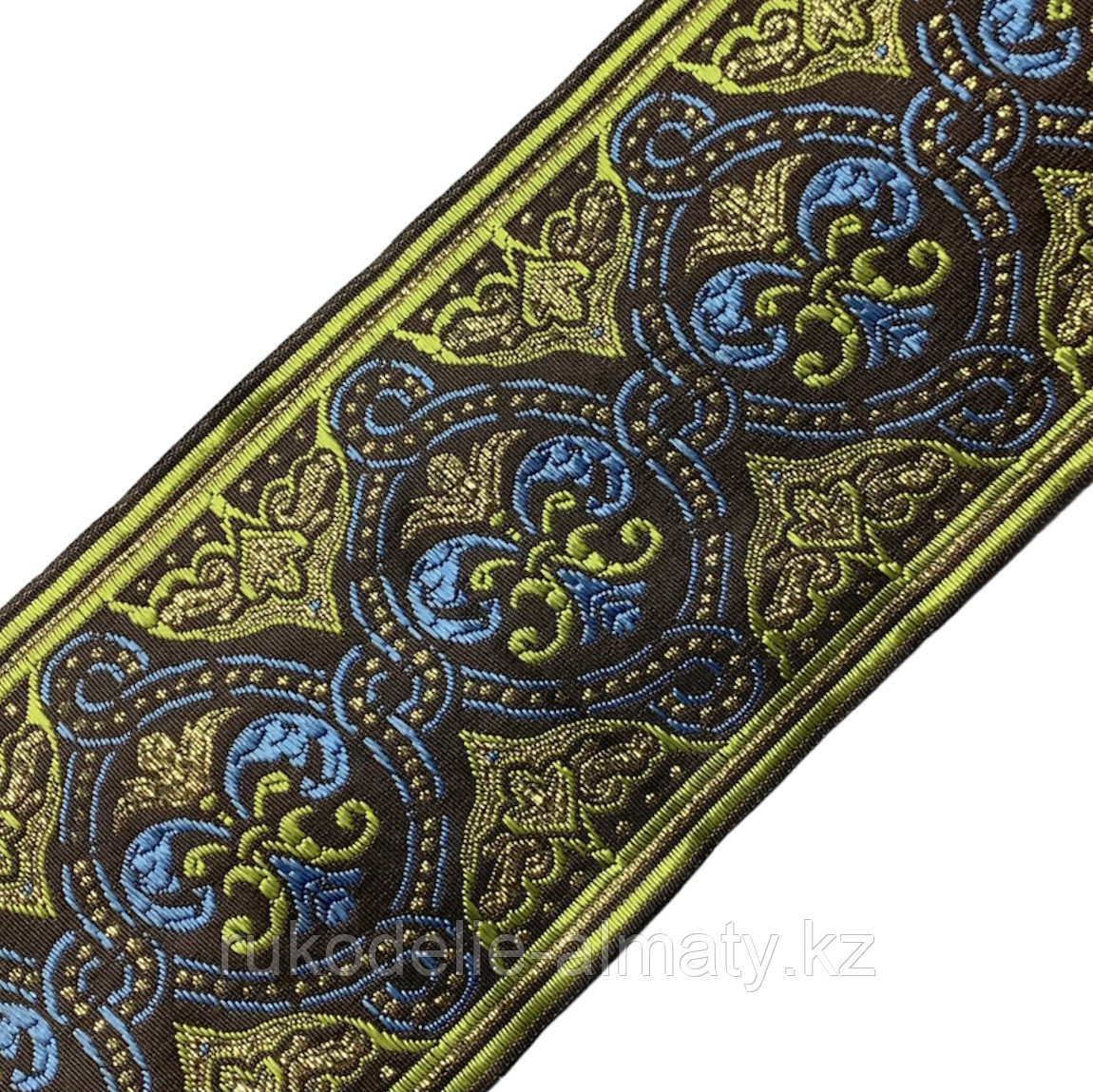 Лента декоративная жаккардовая с орнаментами 90 мм, #902 черно-голубой - фото 2 - id-p85960234