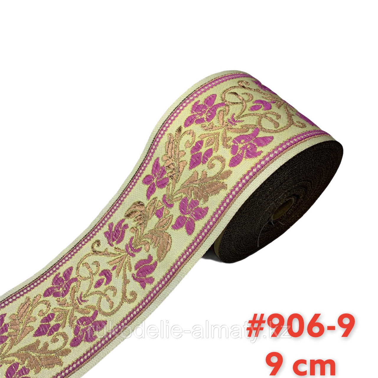 Лента декоративная жаккардовая с цветочными мотивами 90 мм, #906 розовый - фото 1 - id-p85960363