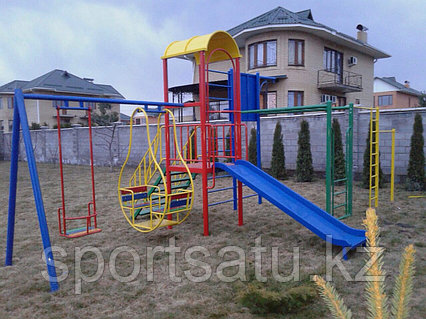 Спортивная игровая площадка для детей (горка, турник, баскетбольный щит с кольцом, качели)