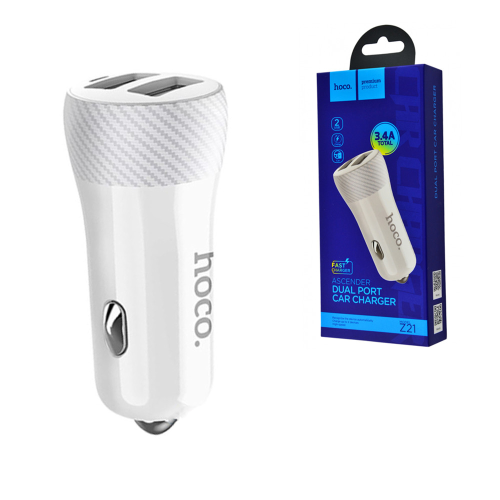 Автомобильное зарядное устройство Hoco Z21 2XUSB 3.4A White