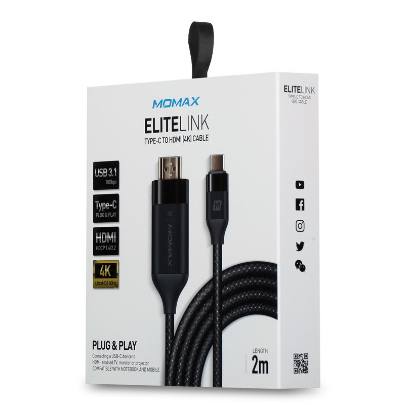 Кабель Type-C to HDMI Momax DTH1D EliteLink (4K) 2m Black