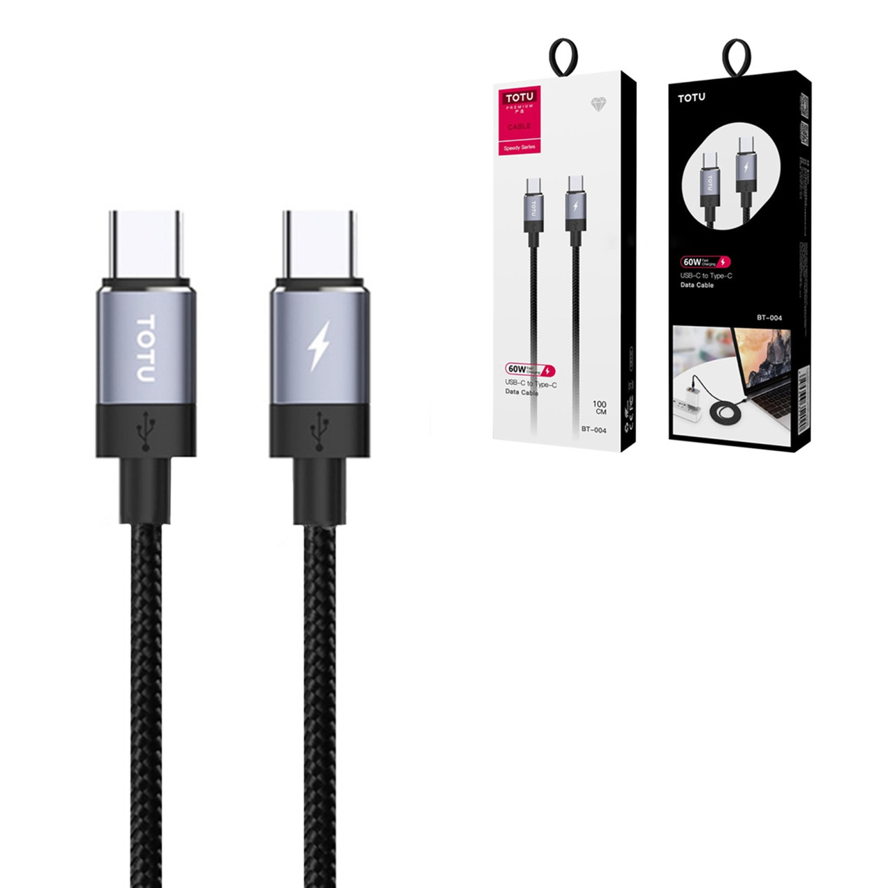 Кабель Type-C to Type-C Totu BT-004 1m 60W, Black