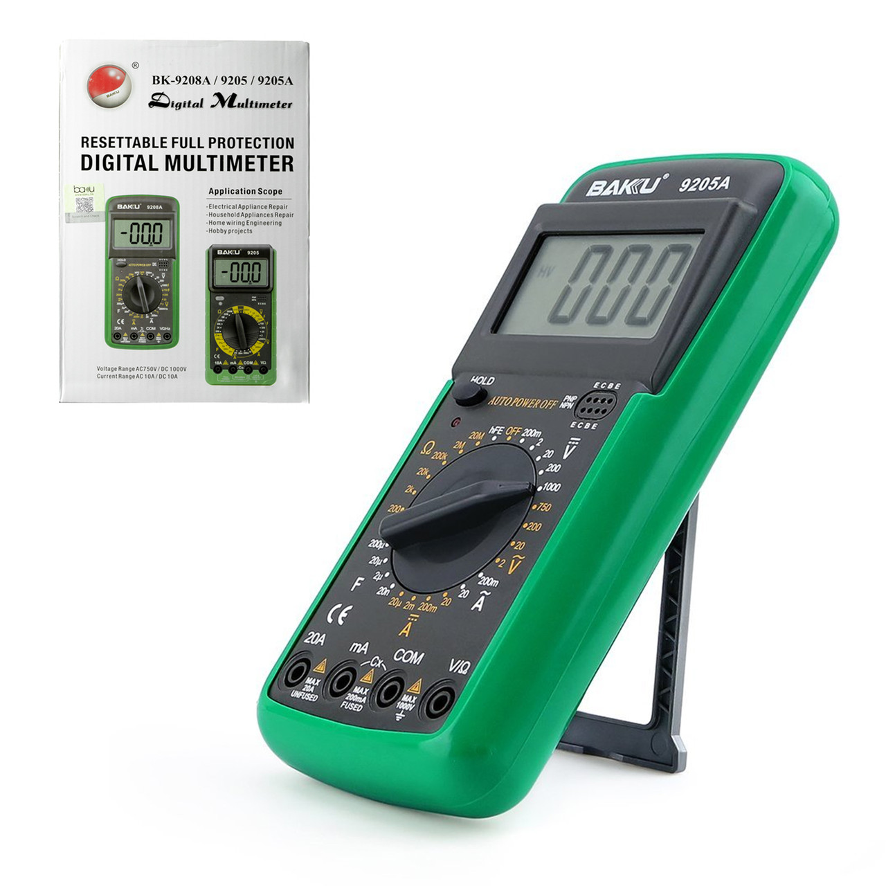 Мультиметр цифровой Baku BK-9205A с функцией автоотключения (ток до 20А) Green/Gray