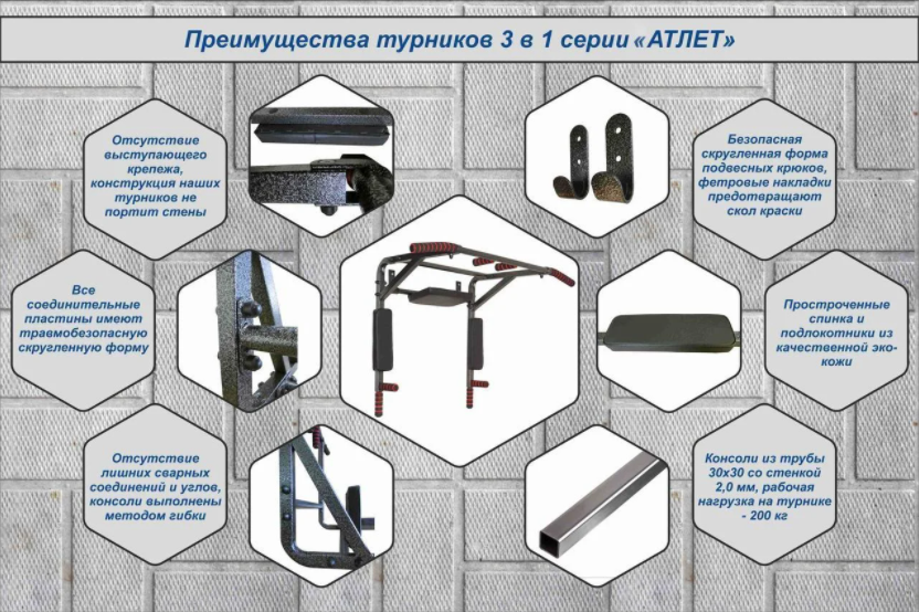 Турник АТЛЕТ "3 в 1", черный антик-серебро - фото 3 - id-p86062431