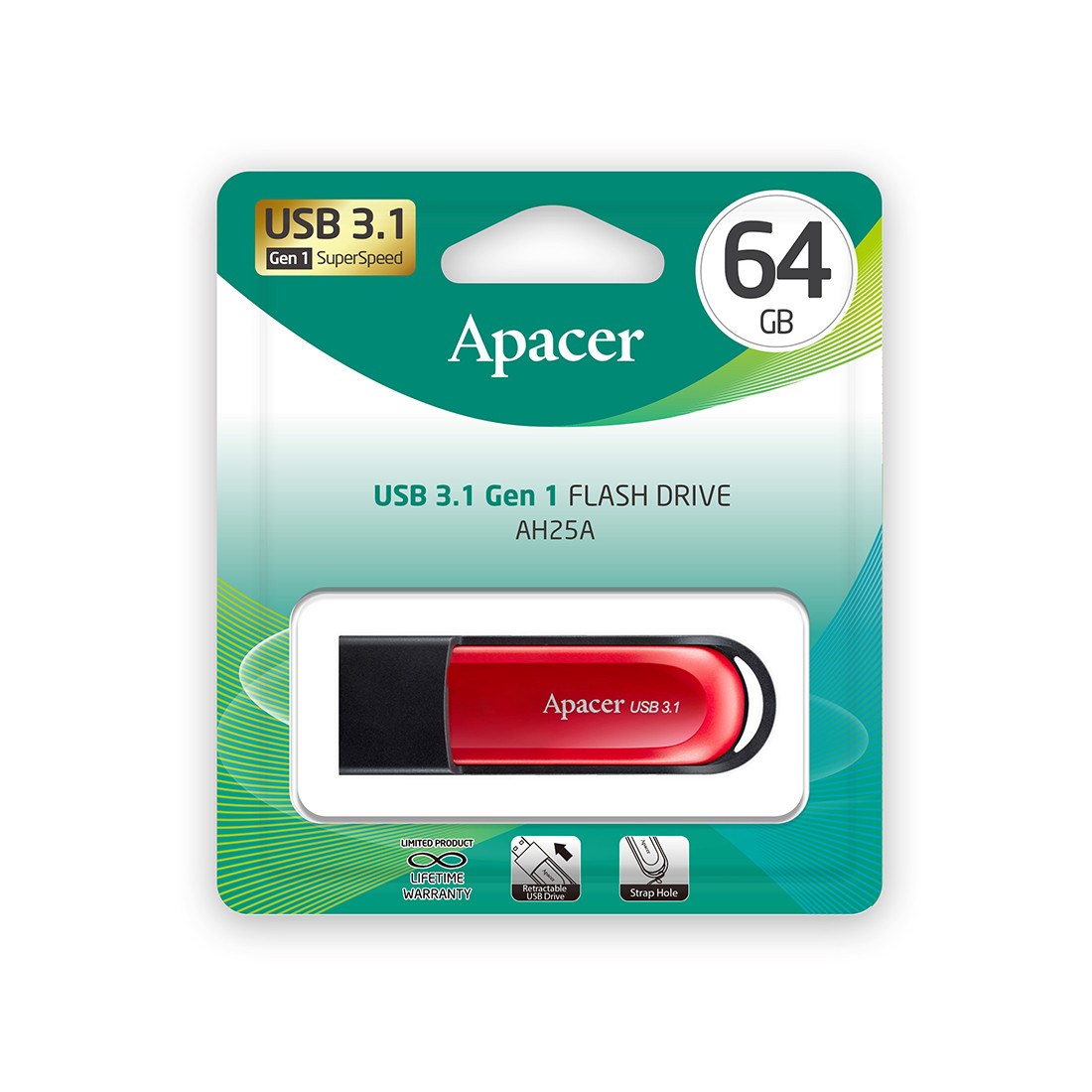 USB-накопитель, Apacer, AH25A, AP64GAH25AB-1, 64GB, USB 3.1, Чёрный - фото 3 - id-p85610599