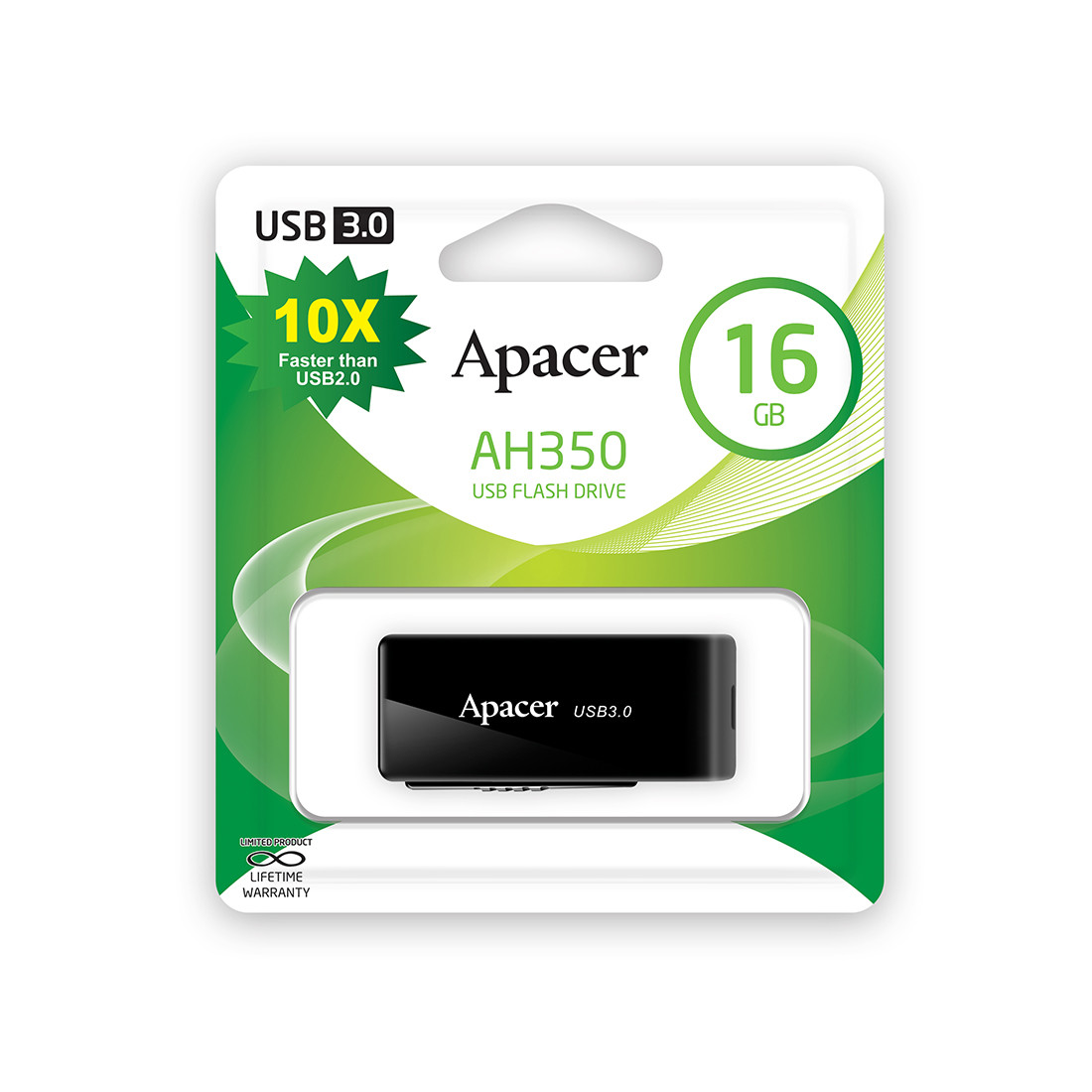 USB-накопитель, Apacer, AH350, AP16GAH350B-1, 16GB, USB 3.1, Чёрный - фото 3 - id-p85610600
