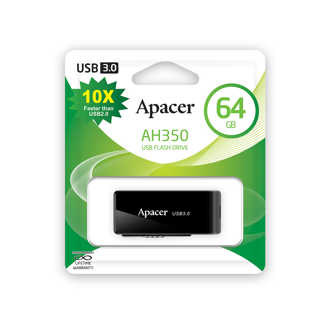 USB-накопитель, Apacer, AH350, AP64GAH350B-1, 64GB, USB 3.1, Чёрный - фото 3 - id-p85610602