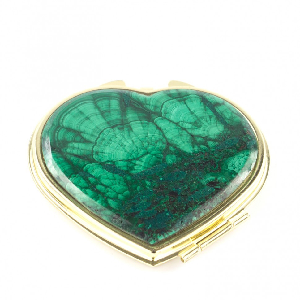 Зеркало карманное "Сердце" из натурального камня малахит цвет золото 121282 - фото 1 - id-p86072432