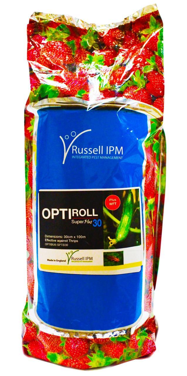 Клеевая ловушка Russell IPM OptiRoll Super Plus 30 Синяя с рисунком, с феромоном Трипс Рулон 30х100 м - фото 1 - id-p86095375