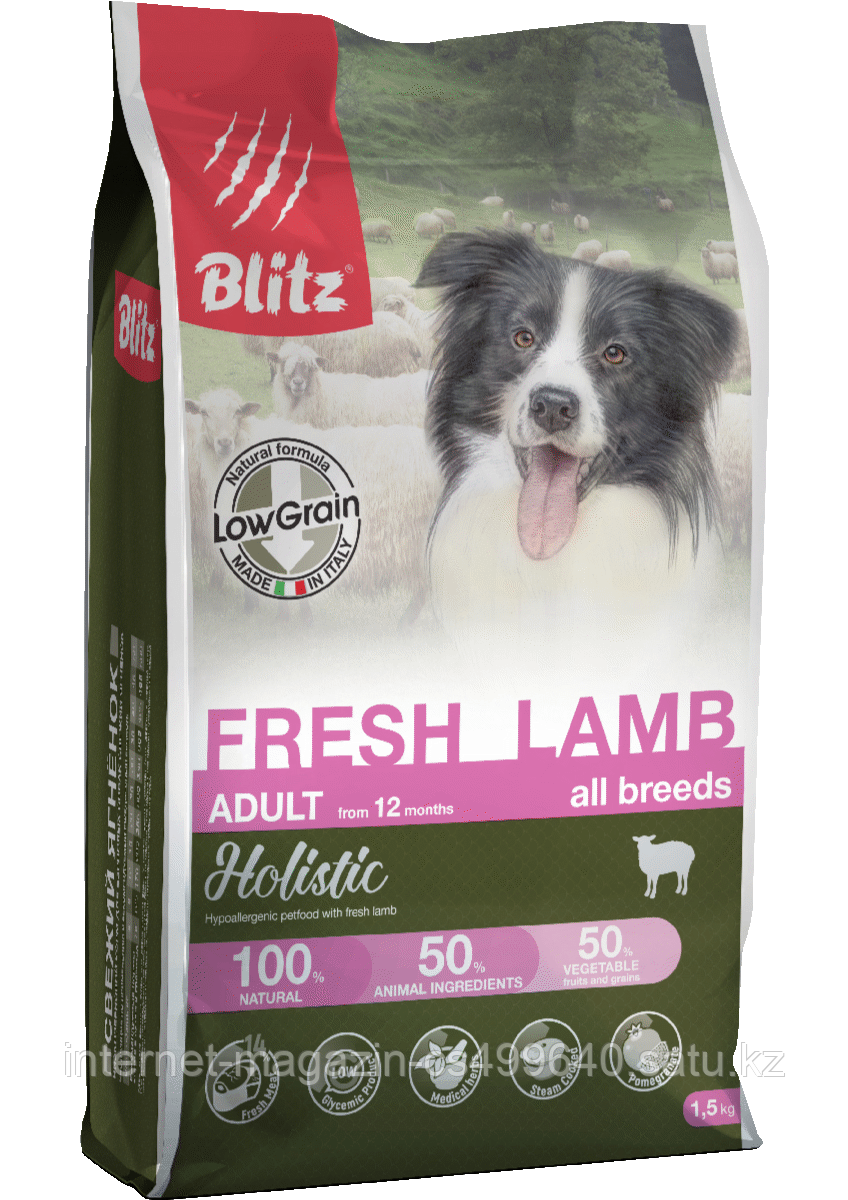 Низкозерновой сухой корм для собак всех пород Blitz Holistic Fresh Lamb Adult Dog (Low Grain) ягненок