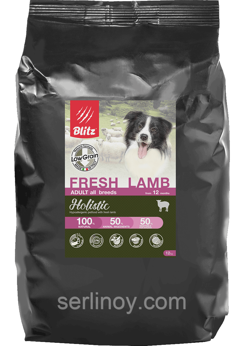 Низкозерновой сухой корм для собак всех пород Blitz Holistic Fresh Lamb Adult Dog (Low Grain) ягненок