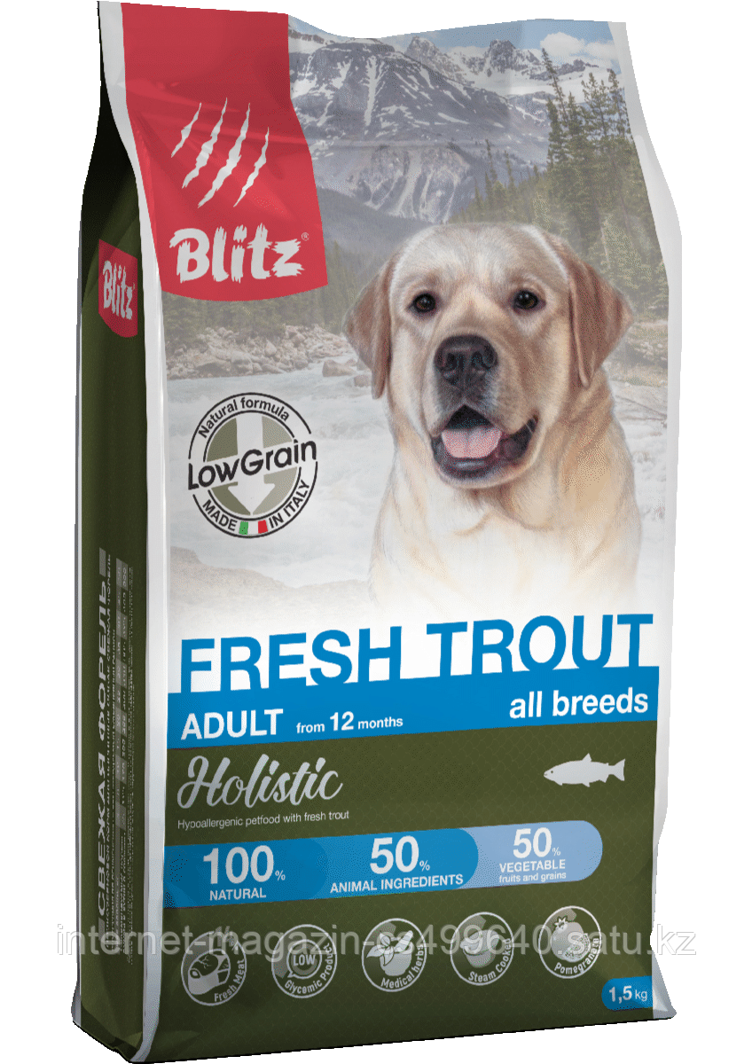 Низкозерновой сухой корм для собак всех пород Blitz Holistic Fresh Trout Adult Dog (Low Grain) свежая форель