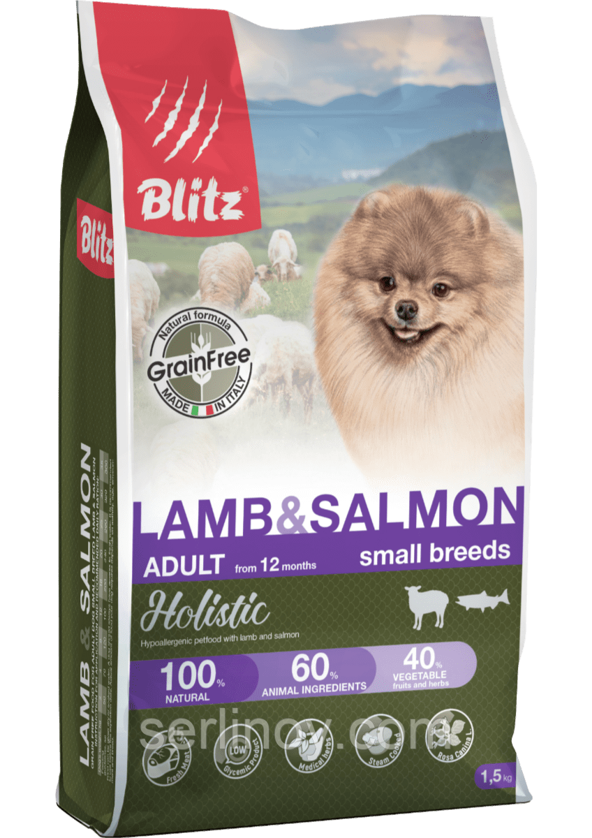 Беззерновой сухой корм для собак мелких пород Blitz Holistic Lamb & Salmon Adult Dog ягненок лосось