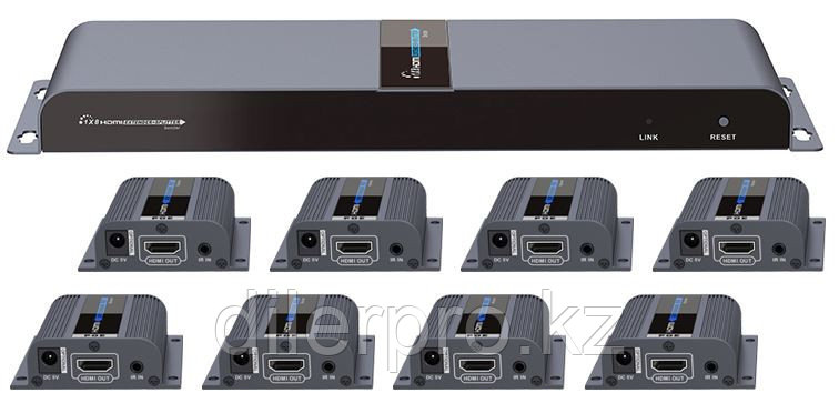 Lenkeng LKV718Pro - Разветвитель-удлинитель 1*8 HDMI, ИК, CAT6, до 40 метров - фото 1 - id-p86188366