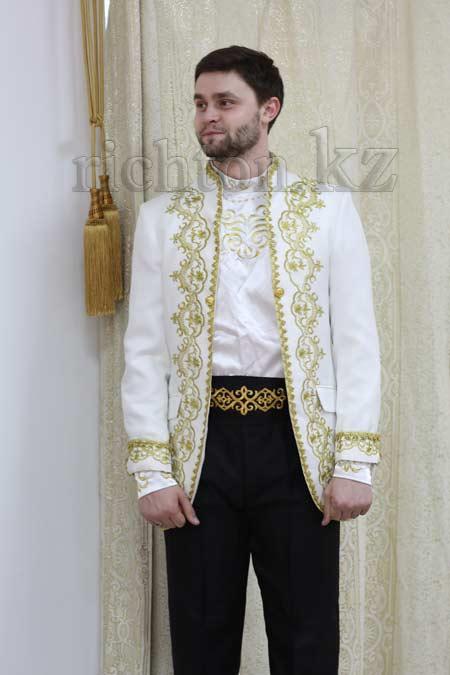 Казахский национальный мужской костюм Алматы. Белый сценический - фото 1 - id-p86202809