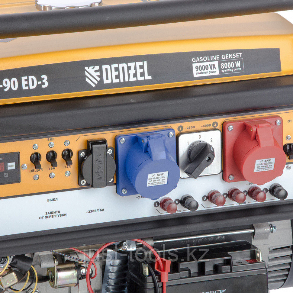 Генератор бензиновый PS 90 ED-3, 9.0 кВт, переключение режима 230 В/400 В, 25 л, электростартер Denzel - фото 9 - id-p86239715