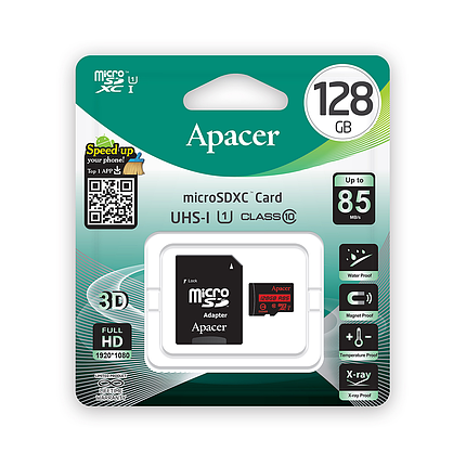 Карта памяти Apacer AP128GMCSX10U5-R 128GB + адаптер, фото 2