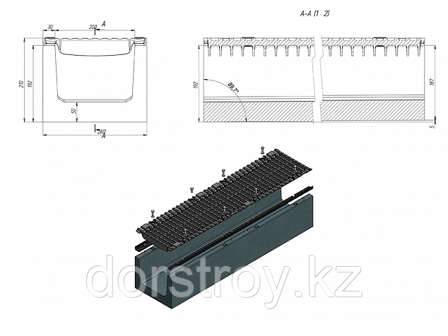 Лоток водоотводный бетонный с решеткой щелевой чугунный ВЧ кл.D в комплекте 1000х285х290 мм +7707996093 - фото 2 - id-p86415261