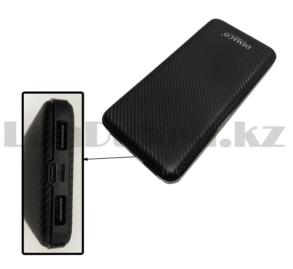 Портативное зарядное устройство 2 USB разъемами Power Bank Demaco DMK-A1 20000 mAh черный - фото 4 - id-p86411213