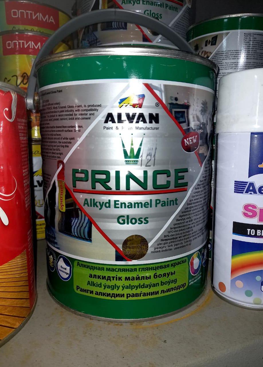 Краска алкидная глянцевая "Prince" №153 темно зеленая 3,5 л/ ALVAN