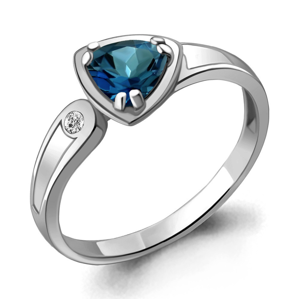 Кольцо AQUAMARINE серебро с родием, топаз лондон фианит, "каратник" 6928208А.5