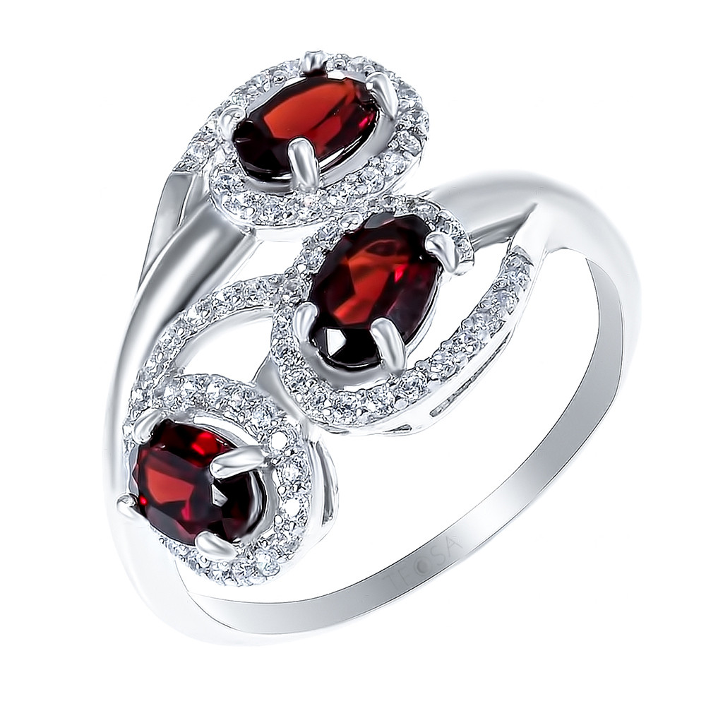 Кольцо TEOSA серебро с родием, гранат фианит, многокаменка R-DRGR00548-GR