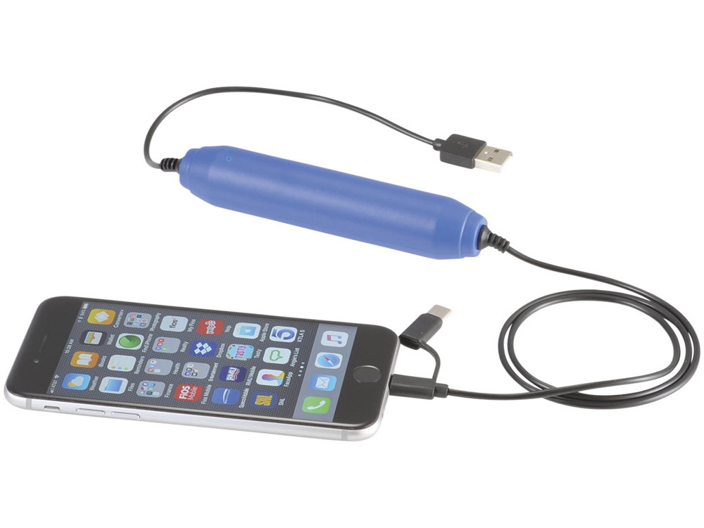 Портативное зарядное устройство, 2000 mAh/кабель 3 в 1, ярко-синий - фото 3 - id-p86422892
