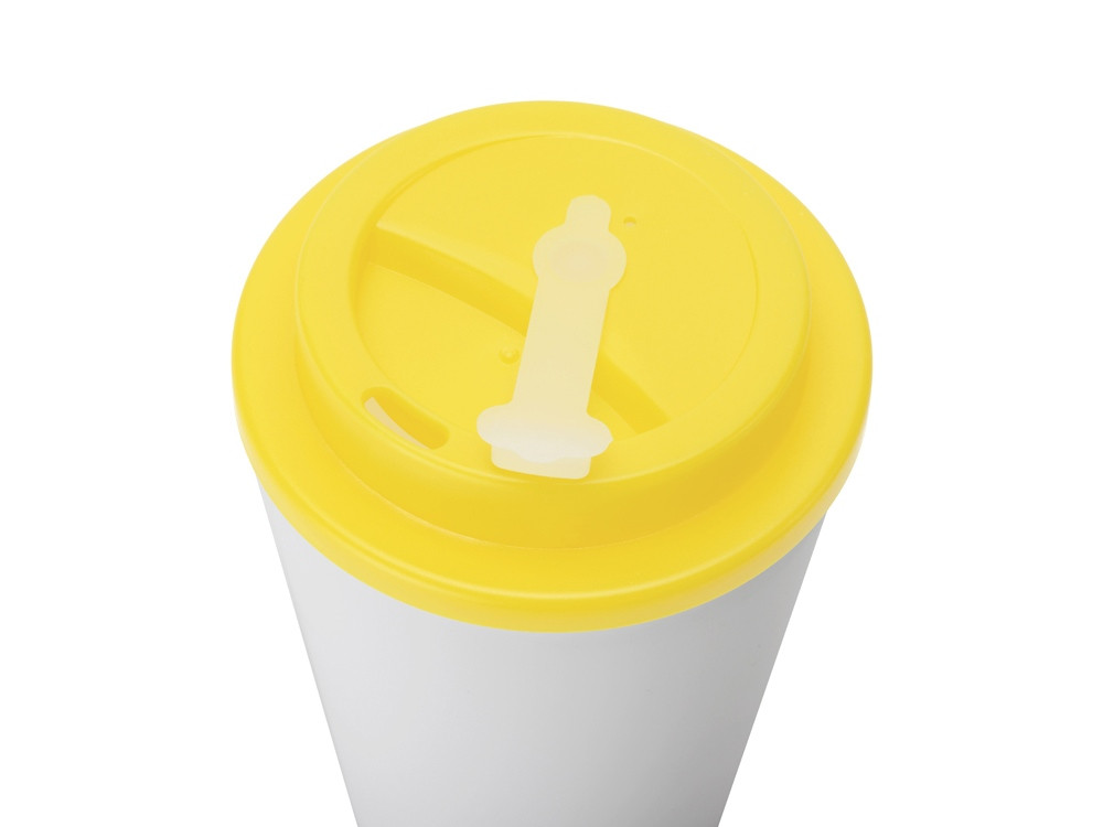 Пластиковый стакан Take away с двойными стенками и крышкой с силиконовым клапаном, 350 мл, белый/желтый - фото 3 - id-p86422992