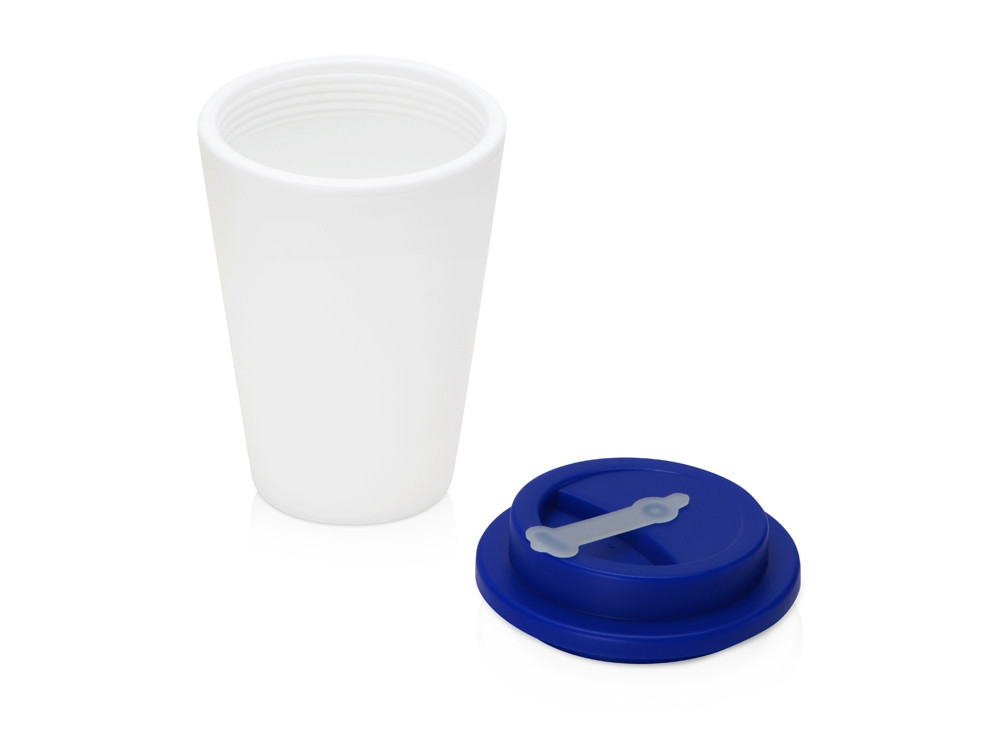 Пластиковый стакан Take away с двойными стенками и крышкой с силиконовым клапаном, 350 мл, белый/темно-синий - фото 2 - id-p86422998