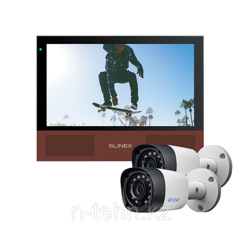 Комплект Slinex Sonik-7 черный + 2 видеокамеры EZCVI HAC-B1A02P