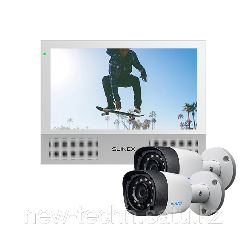 Комплект Slinex Sonik-7 белый + 2 видеокамеры EZCVI HAC-B1A02P