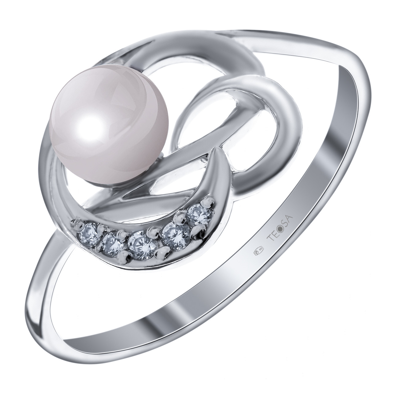 Серебряное кольцо с жемчугом и фианитом TEOSA 190-5-500 размеры - 17