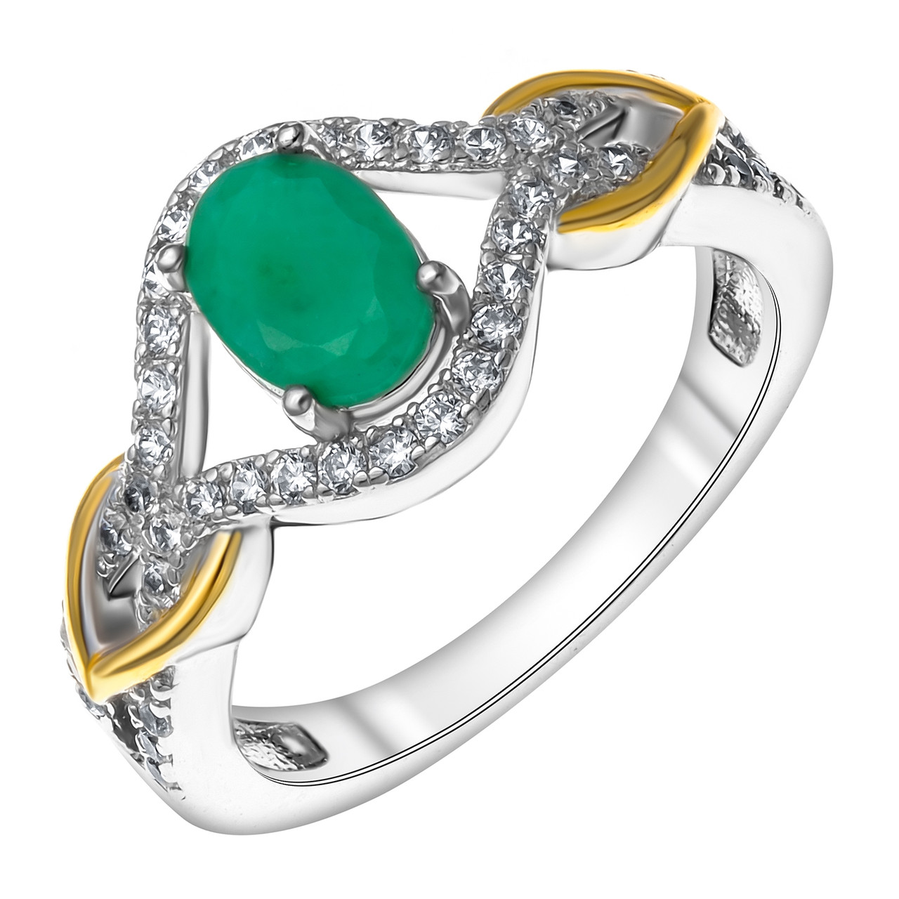Кольцо TEOSA , изумруд нат. (o) фианит иск., "halo" KR130088-EM размеры - 18,5