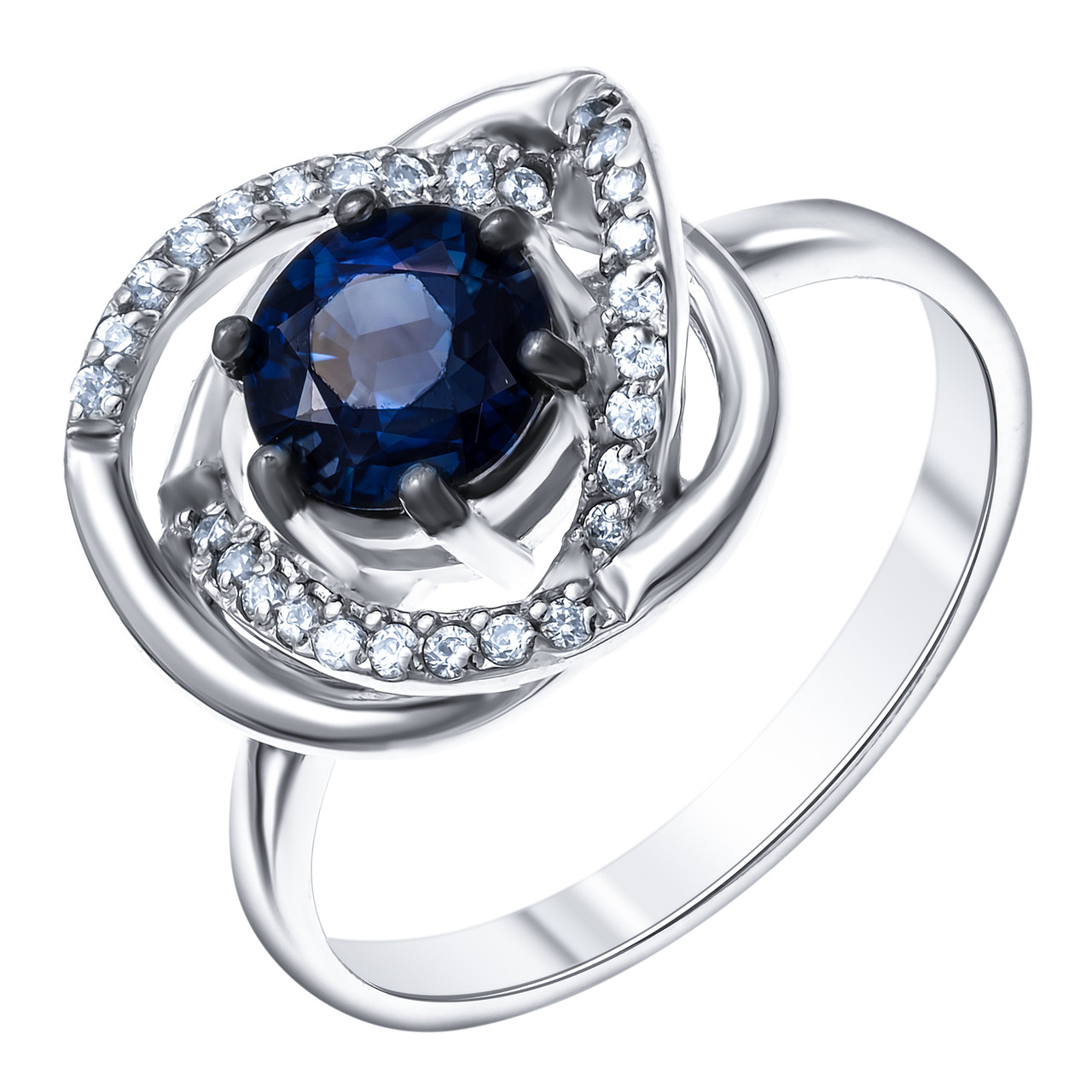 Кольцо ЮК "Серебро" серебро с родием, сапфир фианит, "halo" KR140094