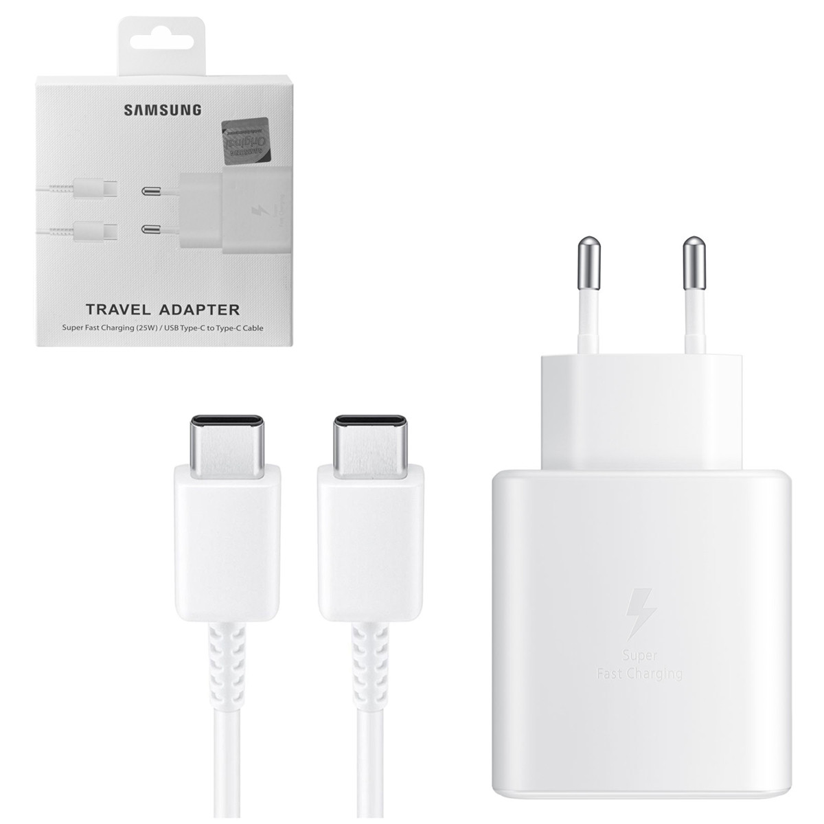 Сетевое зарядное устройство + кабель USB Type-C Samsung 5V-3A 9V-2.77A 25W, White