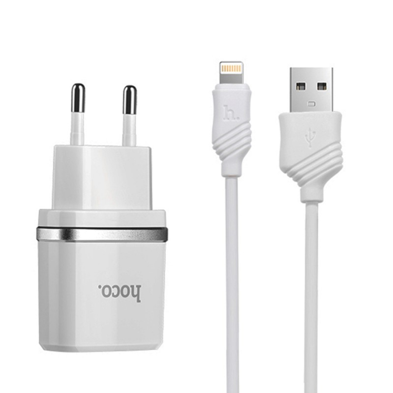 Сетевое зарядное устройство Hoco C12 + кабель Lightning 2XUSB 2.4A White