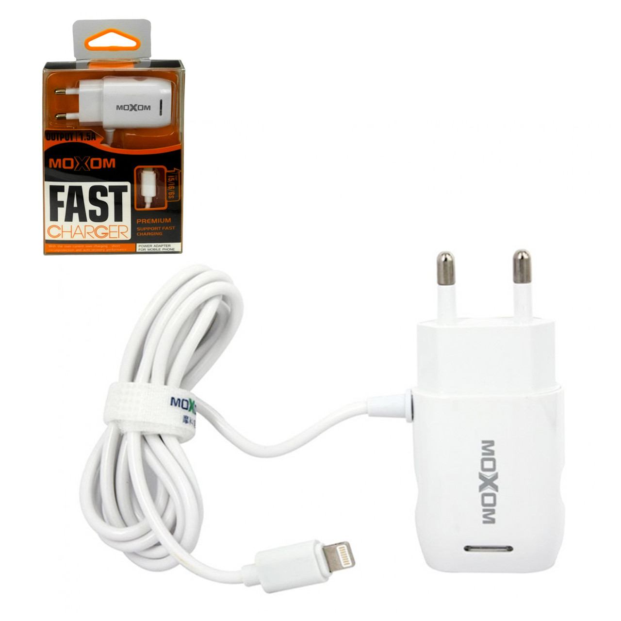 Сетевое зарядное устройство Moxom KH-10 с кабелем lightning 1.5A White