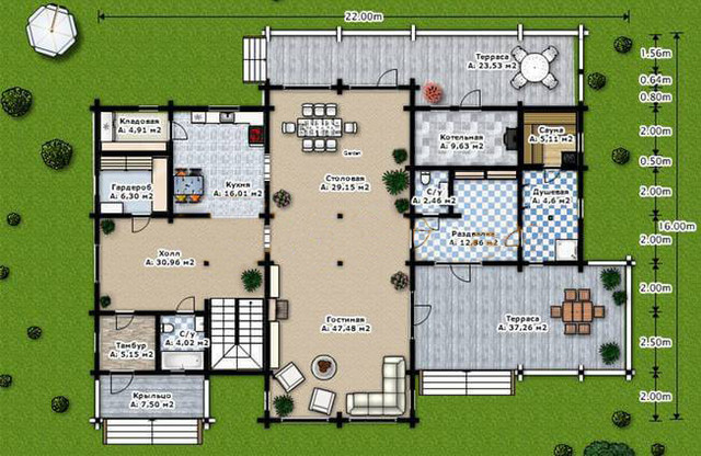 Проект деревянного дома из бруса с мансардой и терасой, план двухэтажного дома и строительство под ключ, проекты и фото деревянных домов.