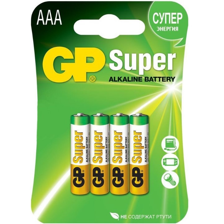 Батарейка щелочная GP Super AAA/LR03 1.5V , 1шт - фото 4 - id-p86500443