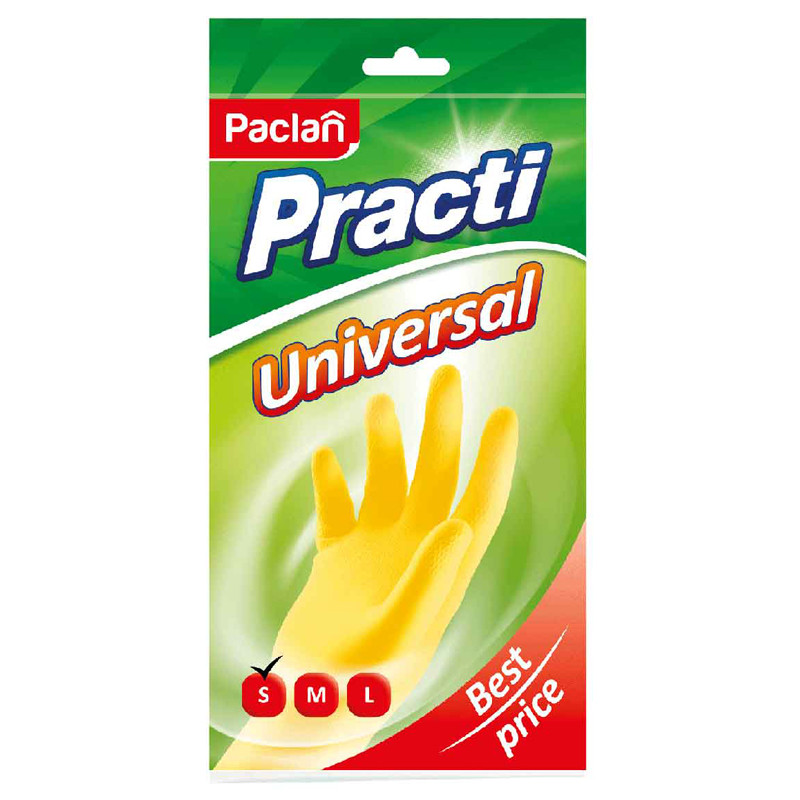 Перчатки резиновые Paclan "Practi.Universal", р.S, желтые, пакет с европодвесом