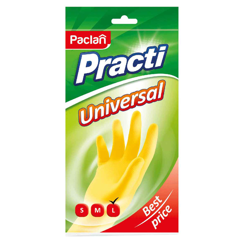 Перчатки резиновые Paclan "Practi.Universal", р.L, желтые, пакет с европодвесом