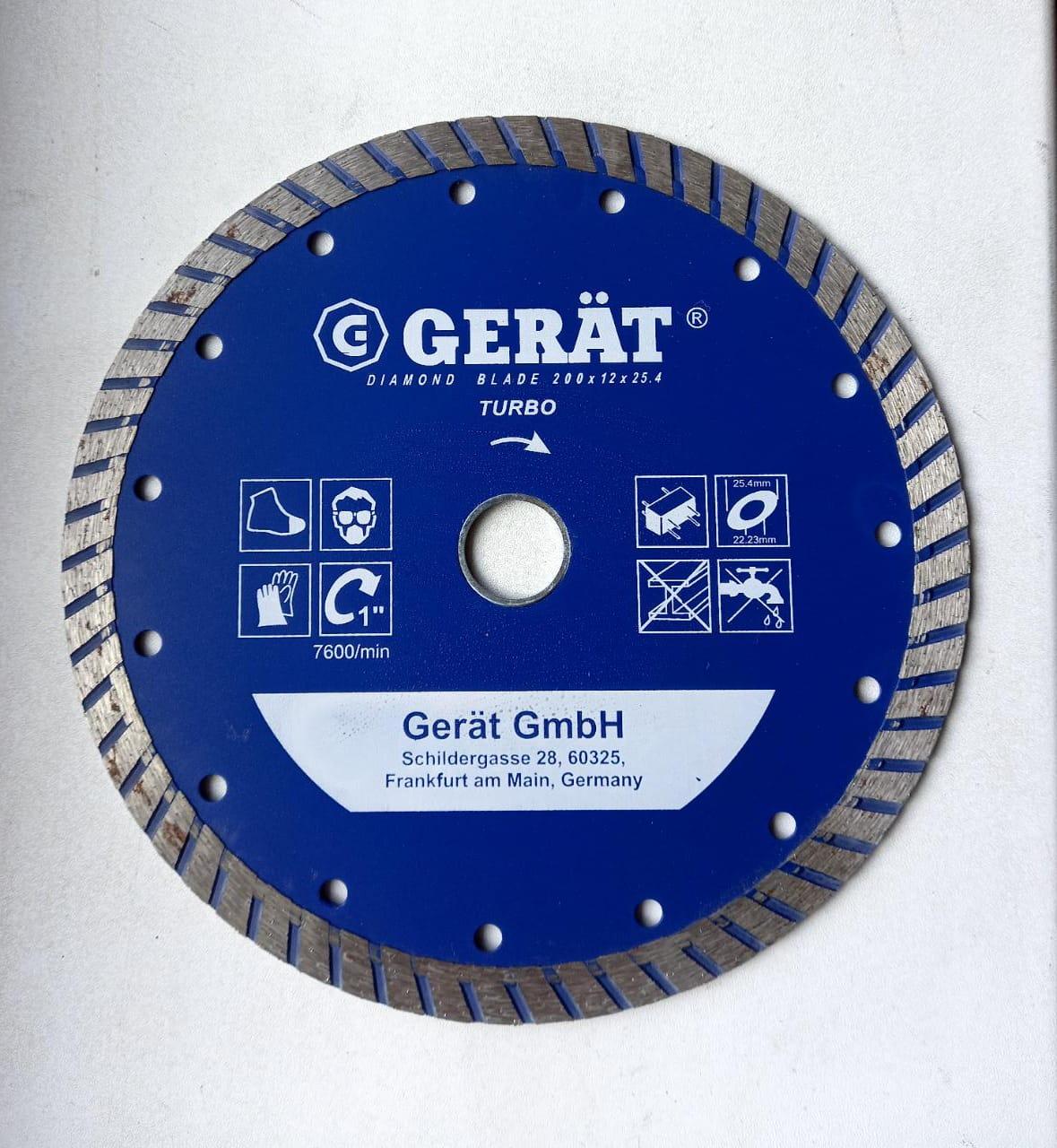 Диск отрезной алмазный TURBO сухая резка по бетону, камню, кирпичу 200x25,4x12H/ GERAT