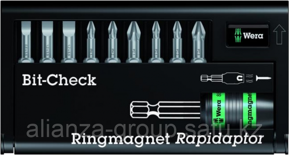 Набор насадок WERA Bit-Check – Ringmagnet Rapidaptor 8800-9/TZ, WE-056378 [WE-056378]