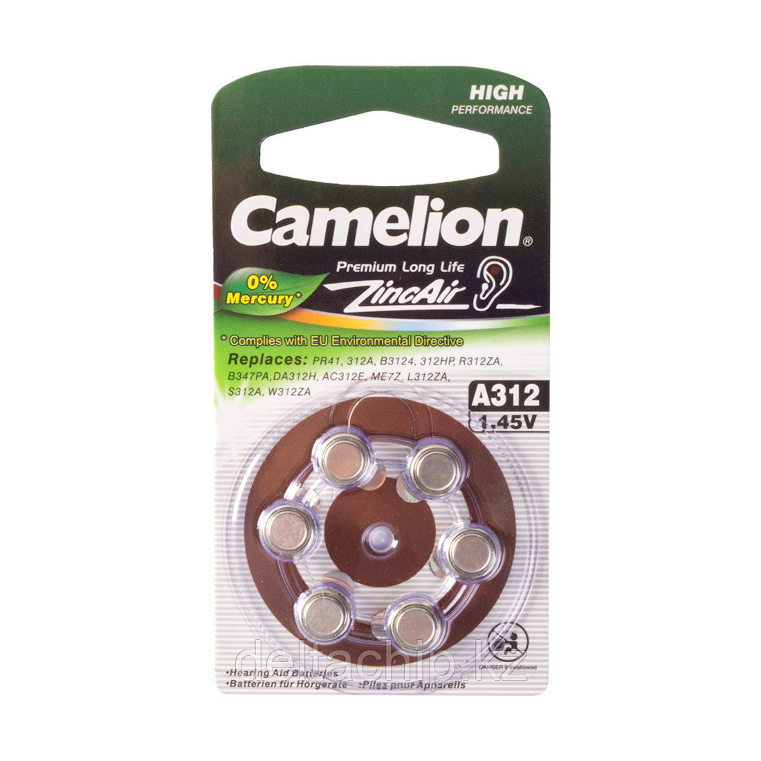 Bat A-312 БАТАРЕЙКА CAMELION ZINC AIR A312-BP6(0%HG) 6 ШТ. В БЛИСТЕРЕ